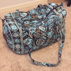 Vera Bradley Quilted Travel Duffel in Brown and Turquoise Floral Print
